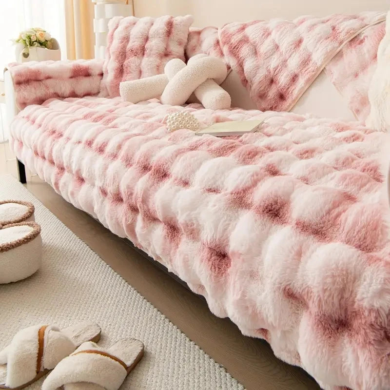 Thicken Imitation Rabbit Fur Plush Sofa Slipcover Non-Slip Soft Sofa Towel Couch Cushion for Living Room Modern Home Decor