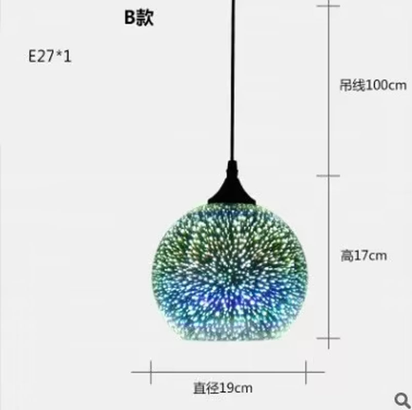3D Glass Fireworks Pendant Lamps Modern Simple Pendant Light for Dining Room Bar Laser Starry Sky Light and Shadow Chandelier