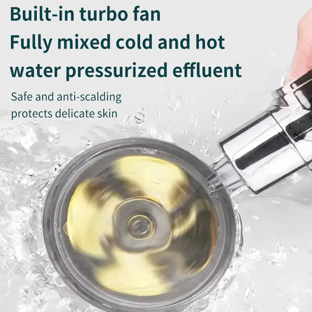 New 2021 Dropshipping Propeller Driven Shower Head with Stop Button Shower Head with Fan High Pressure Handheld Shower Nozzle