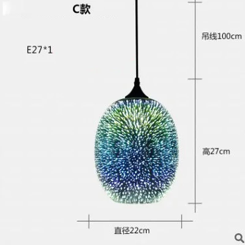 3D Glass Fireworks Pendant Lamps Modern Simple Pendant Light for Dining Room Bar Laser Starry Sky Light and Shadow Chandelier