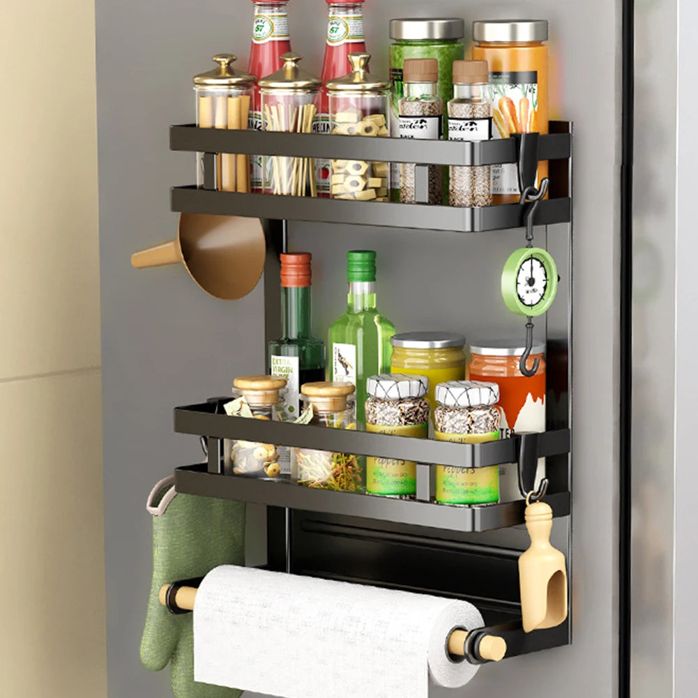 Magnetic Spice Rack Fridge Magnet Organizer Rustproof Side Fridge Storage Rack Magnetic Shelf for Kitchen Organization Storage