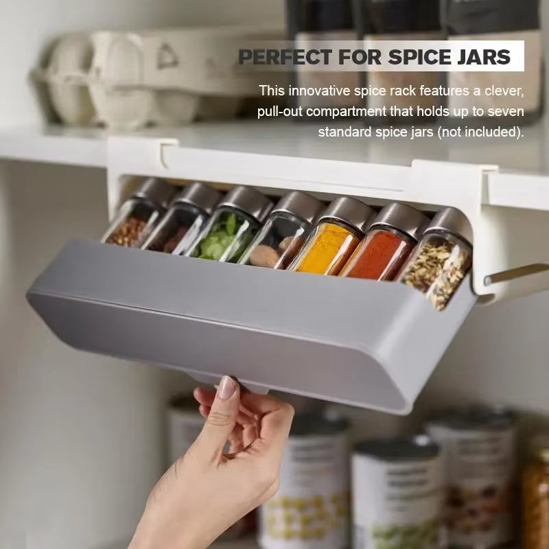Kitchen Spice Rack Self-Adhesive Wall-Mounted Under-Shelf Seasoning Bottle Storage Rack Spice Organizer Kitchen Storage Rack
