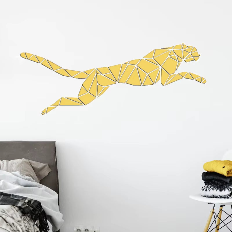 Geometric Splicing Leopard Acrylic Mirror Wall Stickers Cheetah Living Room Home Decor Shop Training Institutions Wall Decor