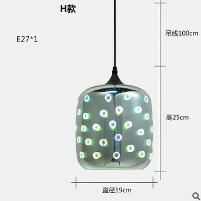 3D Glass Fireworks Pendant Lamps Modern Simple Pendant Light for Dining Room Bar Laser Starry Sky Light and Shadow Chandelier