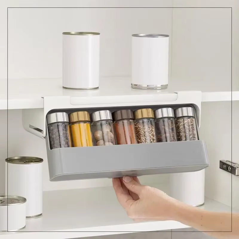 Kitchen Spice Rack Self-Adhesive Wall-Mounted Under-Shelf Seasoning Bottle Storage Rack Spice Organizer Kitchen Storage Rack