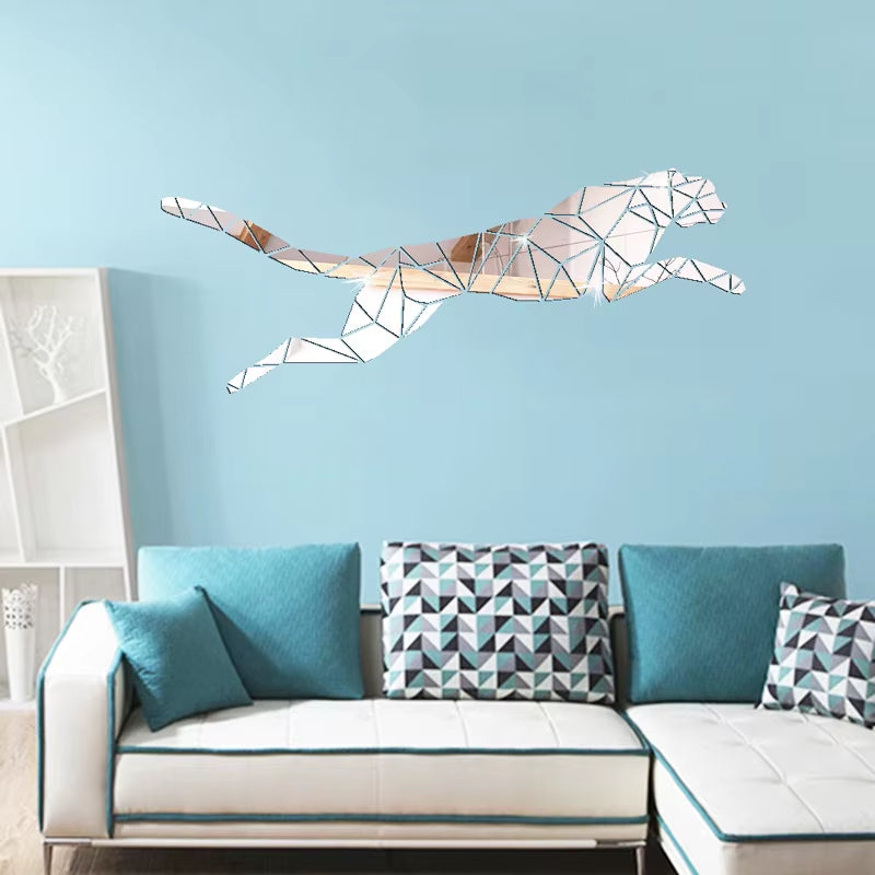 Geometric Splicing Leopard Acrylic Mirror Wall Stickers Cheetah Living Room Home Decor Shop Training Institutions Wall Decor