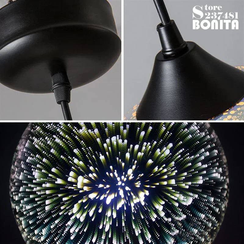 3D Glass Fireworks Pendant Lamps Modern Simple Pendant Light for Dining Room Bar Laser Starry Sky Light and Shadow Chandelier