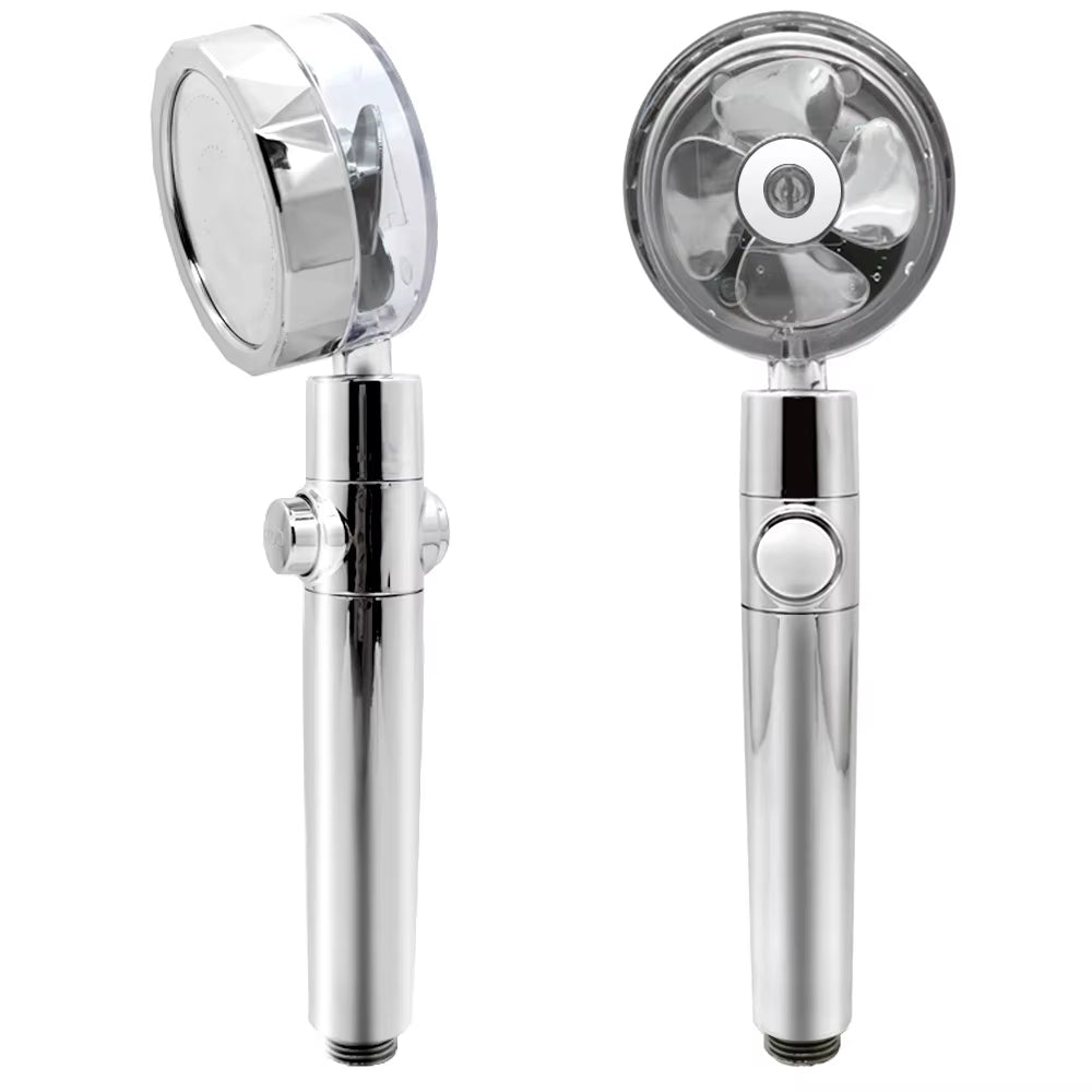 New 2021 Dropshipping Propeller Driven Shower Head with Stop Button Shower Head with Fan High Pressure Handheld Shower Nozzle