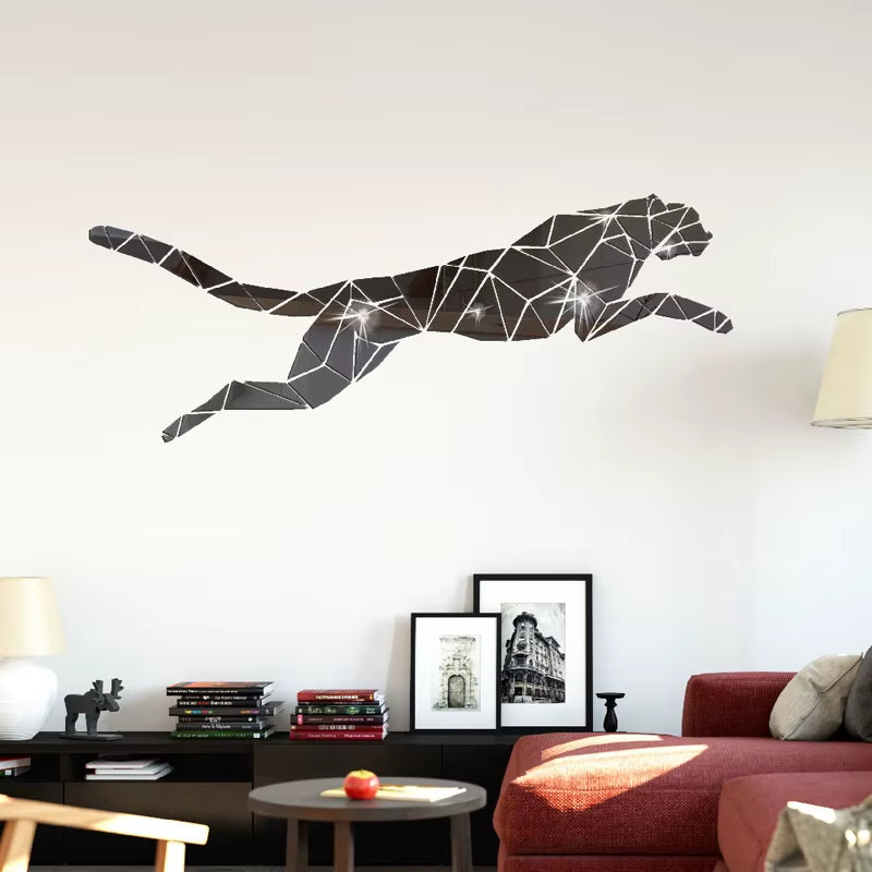 Geometric Splicing Leopard Acrylic Mirror Wall Stickers Cheetah Living Room Home Decor Shop Training Institutions Wall Decor