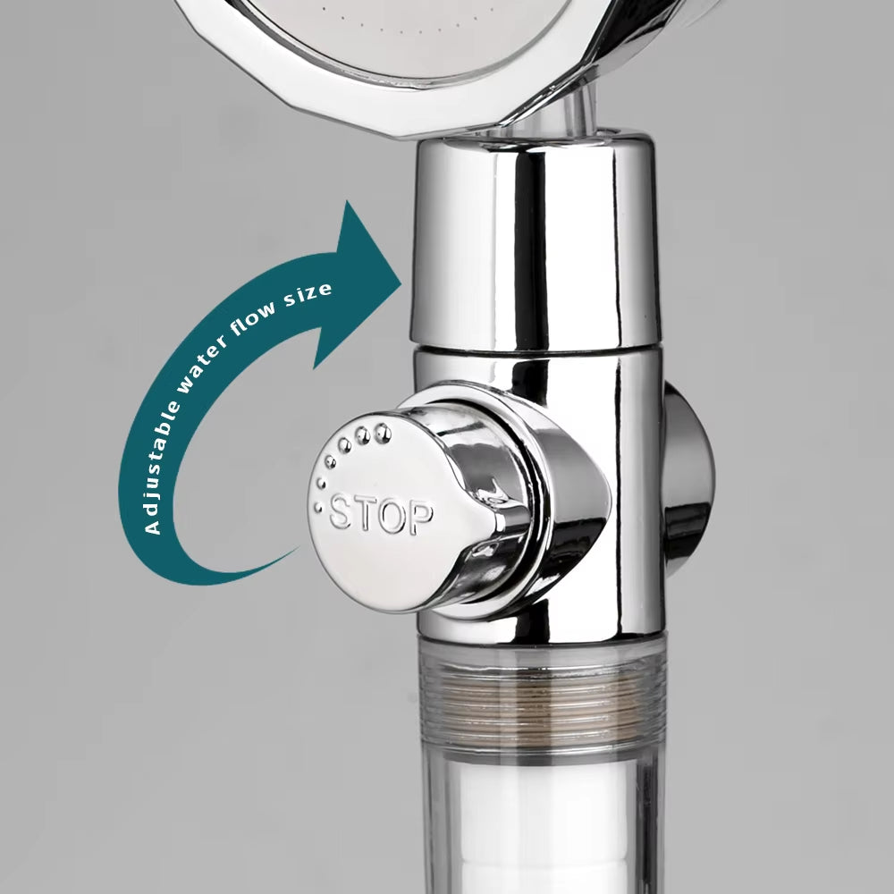 New 2021 Dropshipping Propeller Driven Shower Head with Stop Button Shower Head with Fan High Pressure Handheld Shower Nozzle
