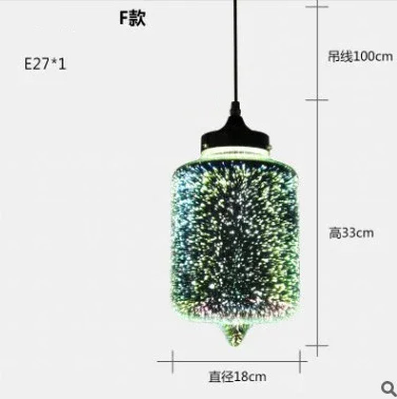 3D Glass Fireworks Pendant Lamps Modern Simple Pendant Light for Dining Room Bar Laser Starry Sky Light and Shadow Chandelier