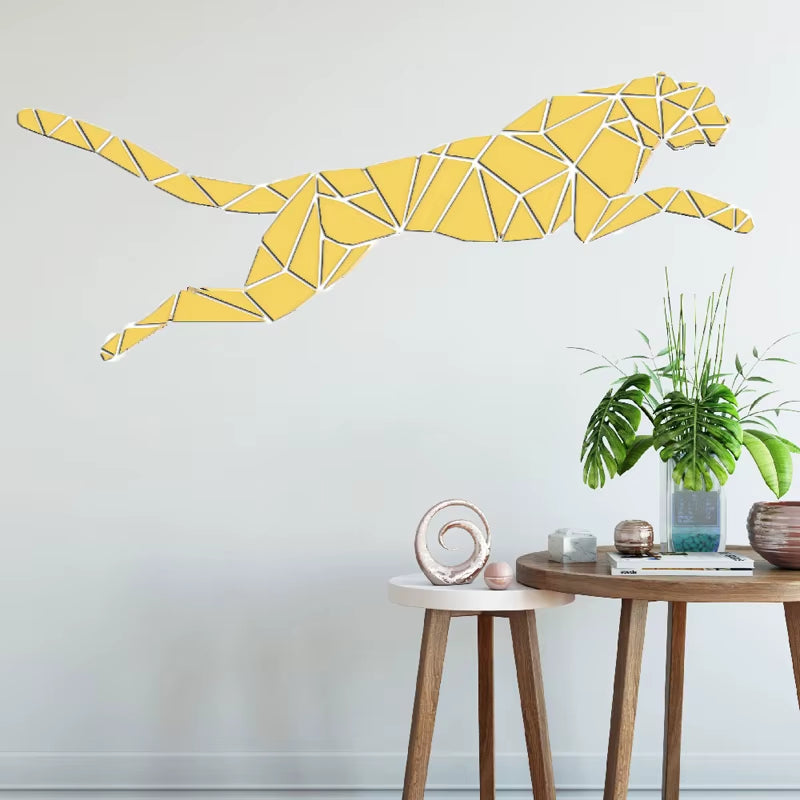 Geometric Splicing Leopard Acrylic Mirror Wall Stickers Cheetah Living Room Home Decor Shop Training Institutions Wall Decor
