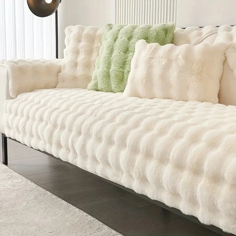 Thicken Imitation Rabbit Fur Plush Sofa Slipcover Non-Slip Soft Sofa Towel Couch Cushion for Living Room Modern Home Decor