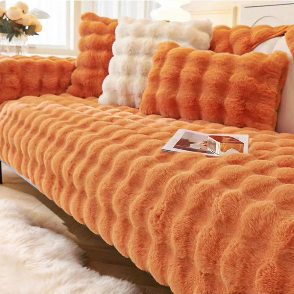 Thicken Imitation Rabbit Fur Plush Sofa Slipcover Non-Slip Soft Sofa Towel Couch Cushion for Living Room Modern Home Decor