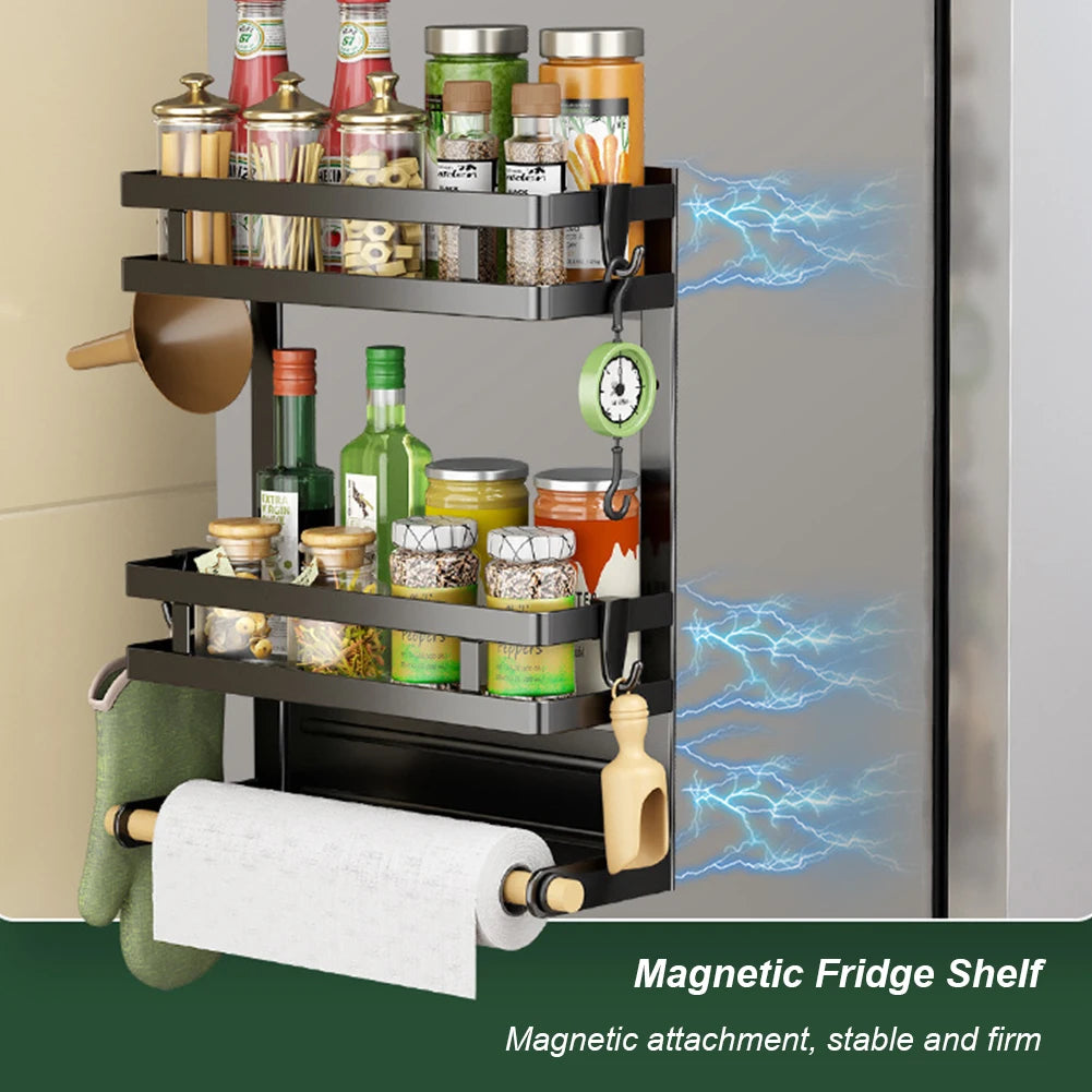 Magnetic Spice Rack Fridge Magnet Organizer Rustproof Side Fridge Storage Rack Magnetic Shelf for Kitchen Organization Storage