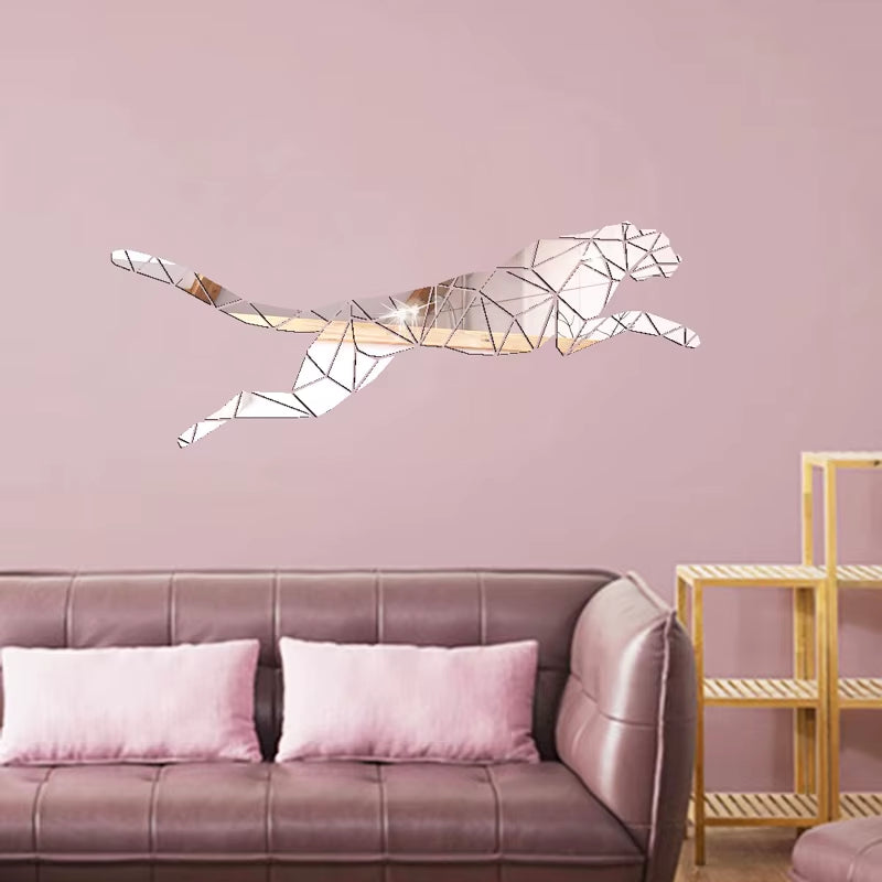 Geometric Splicing Leopard Acrylic Mirror Wall Stickers Cheetah Living Room Home Decor Shop Training Institutions Wall Decor