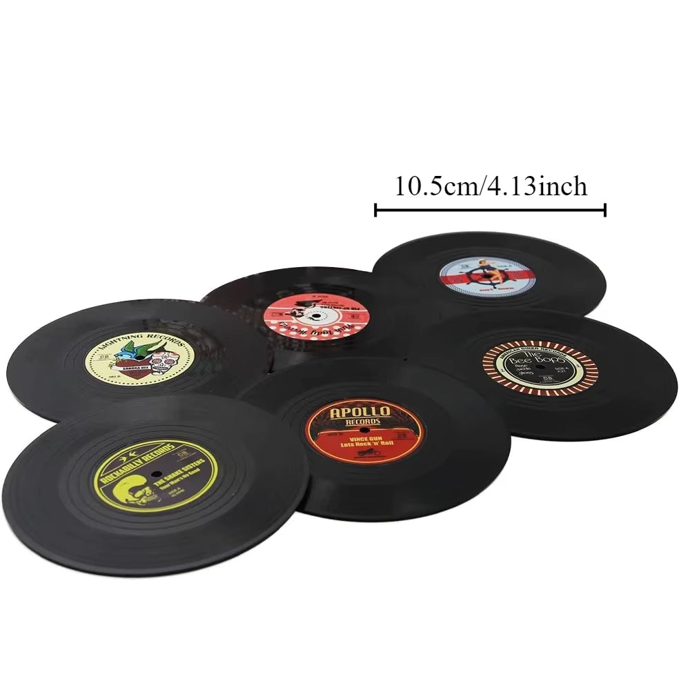 Set of 6 Colorful Retro Vinyl Record Disk Coasters for Drinks Vinyl Record Coaster Set Coffee Table Decor